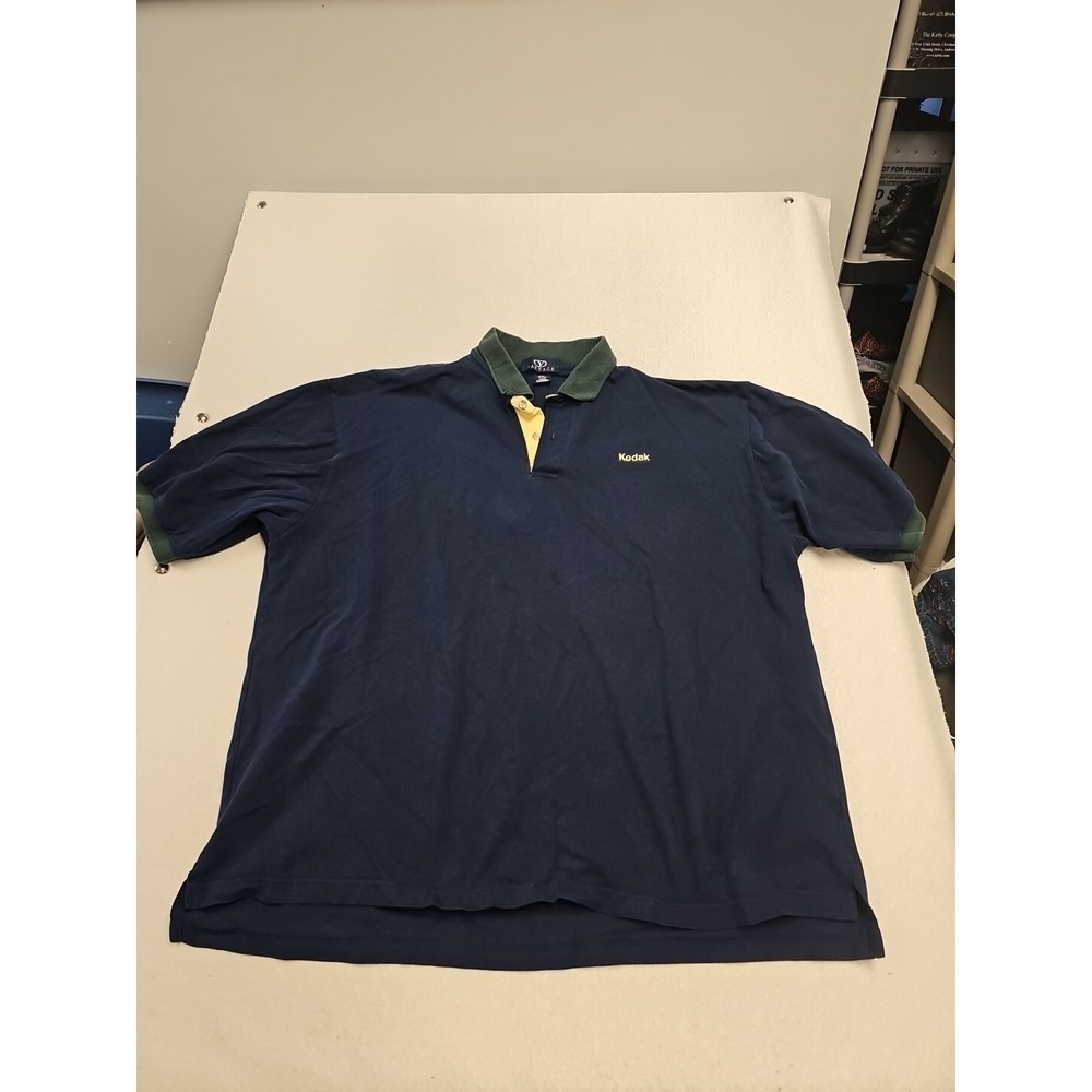 Vantage Kodak Polo Shirt Mens XXL Navy Blue Green Trim Cotton Made in‎ USA Vtg